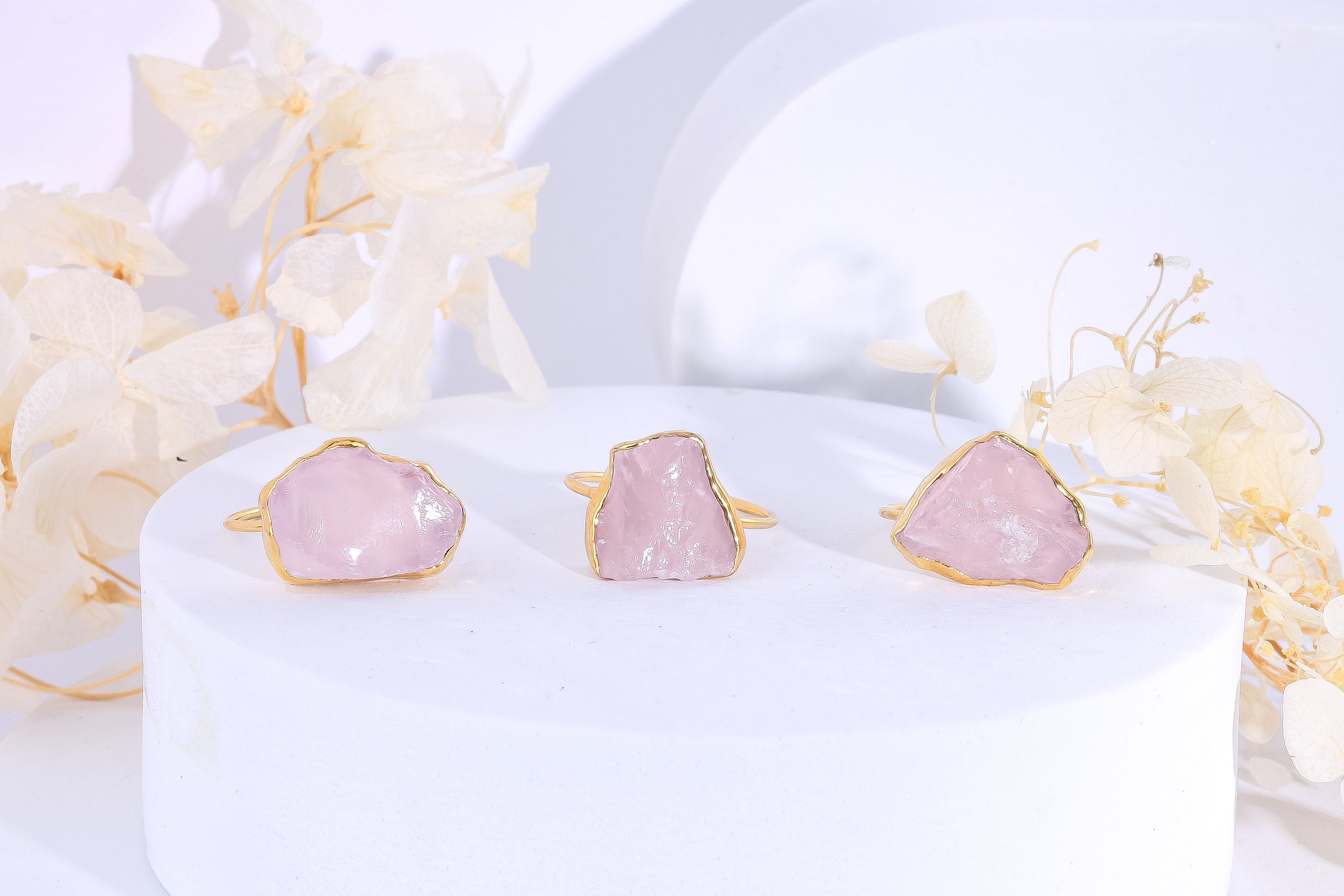 Rough Rose Quartz Ring • Gold Filled • Perfect Bridesmaid Gift • January Birthstone • Chunky Large Gemstone Statement Jewelry