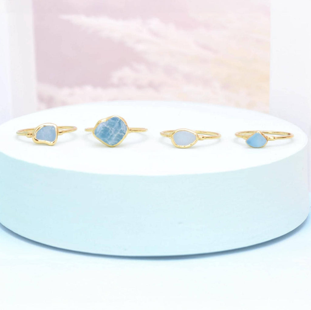 Dainty Raw Aquamarine Ring in Rose Gold