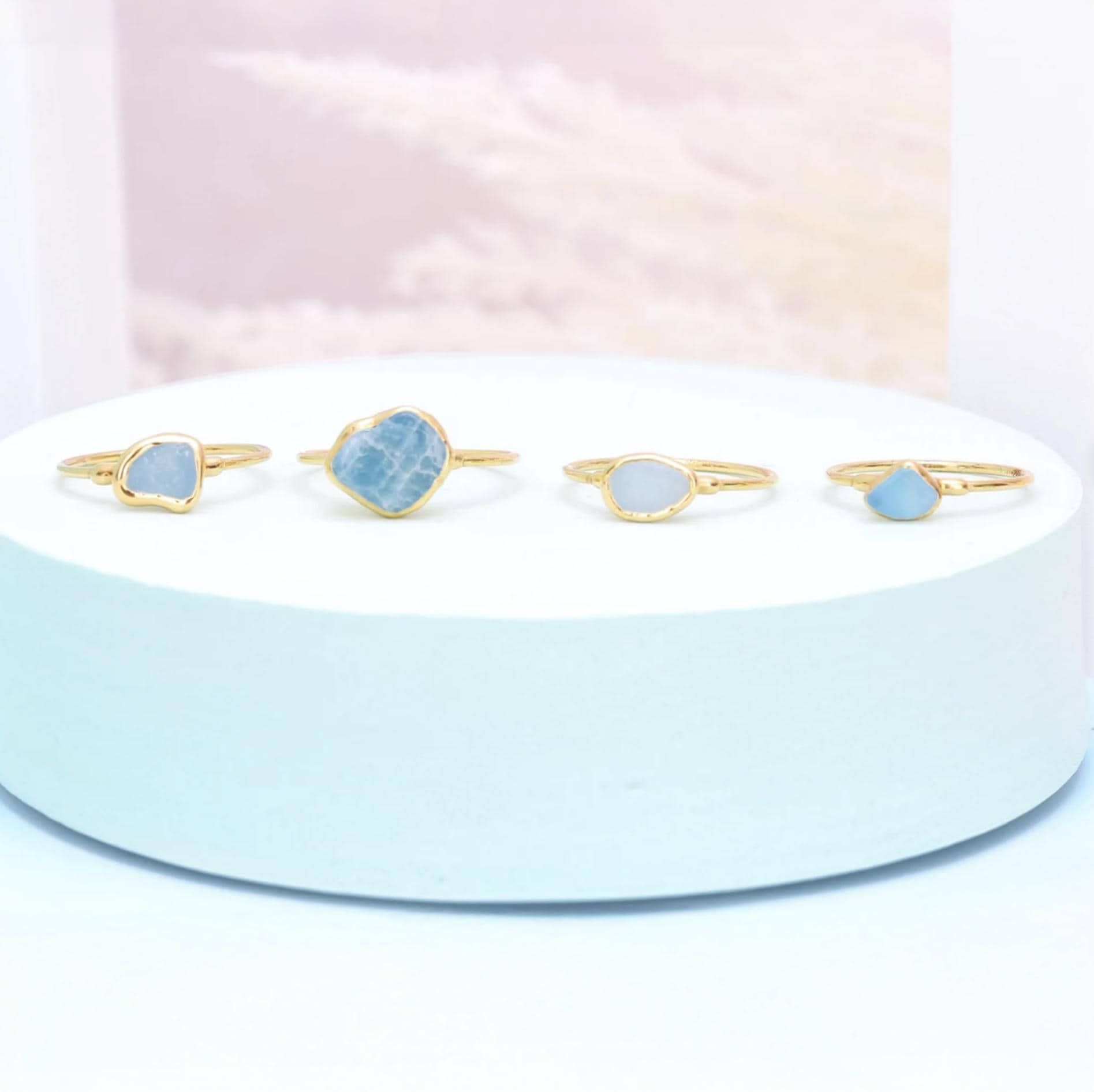 Dainty Raw Aquamarine Ring in Rose Gold