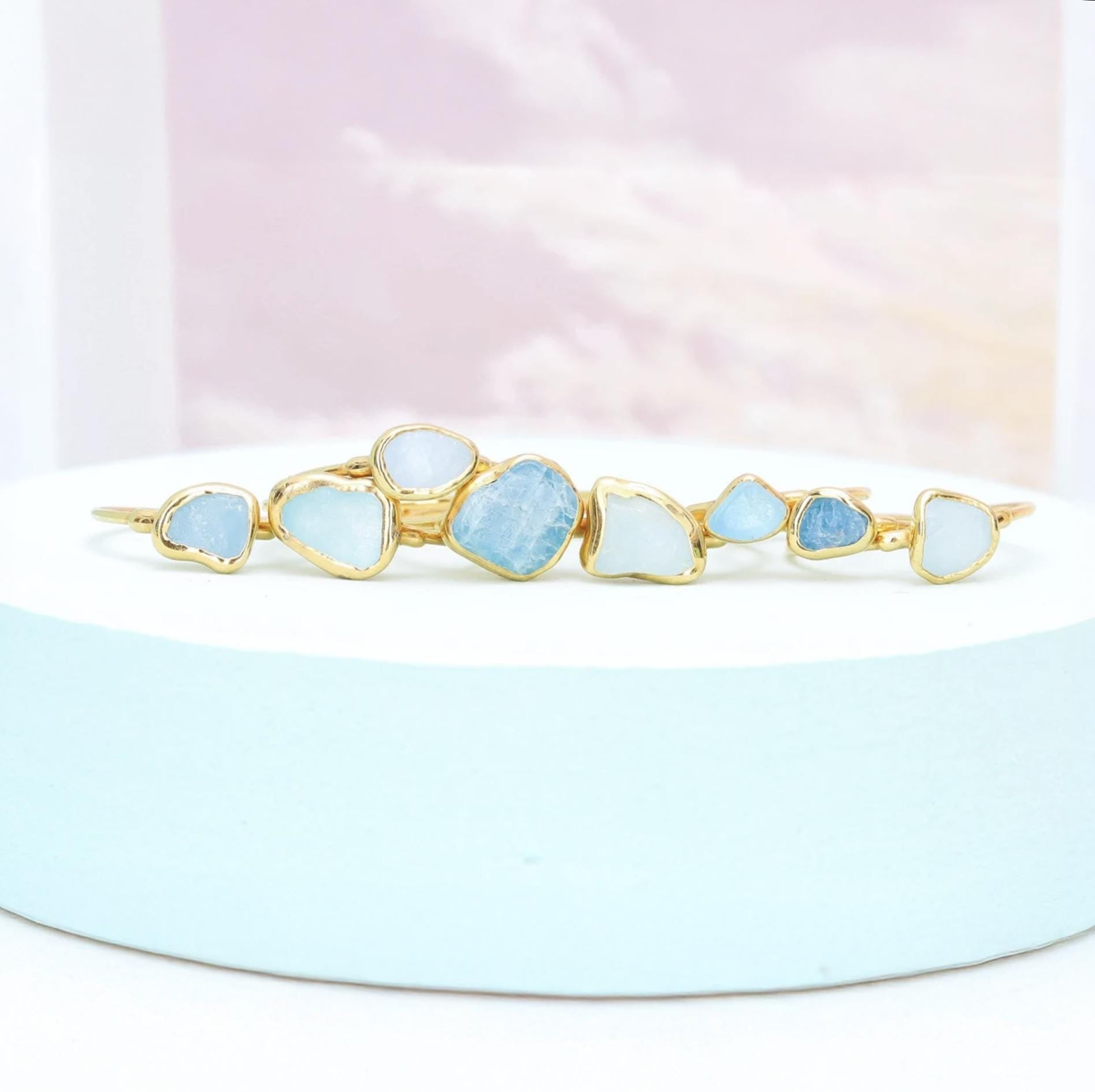 Dainty Raw Aquamarine Ring in Rose Gold