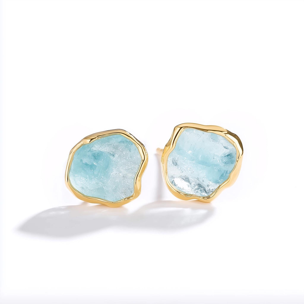 New Raw Aquamarine Stud Earrings