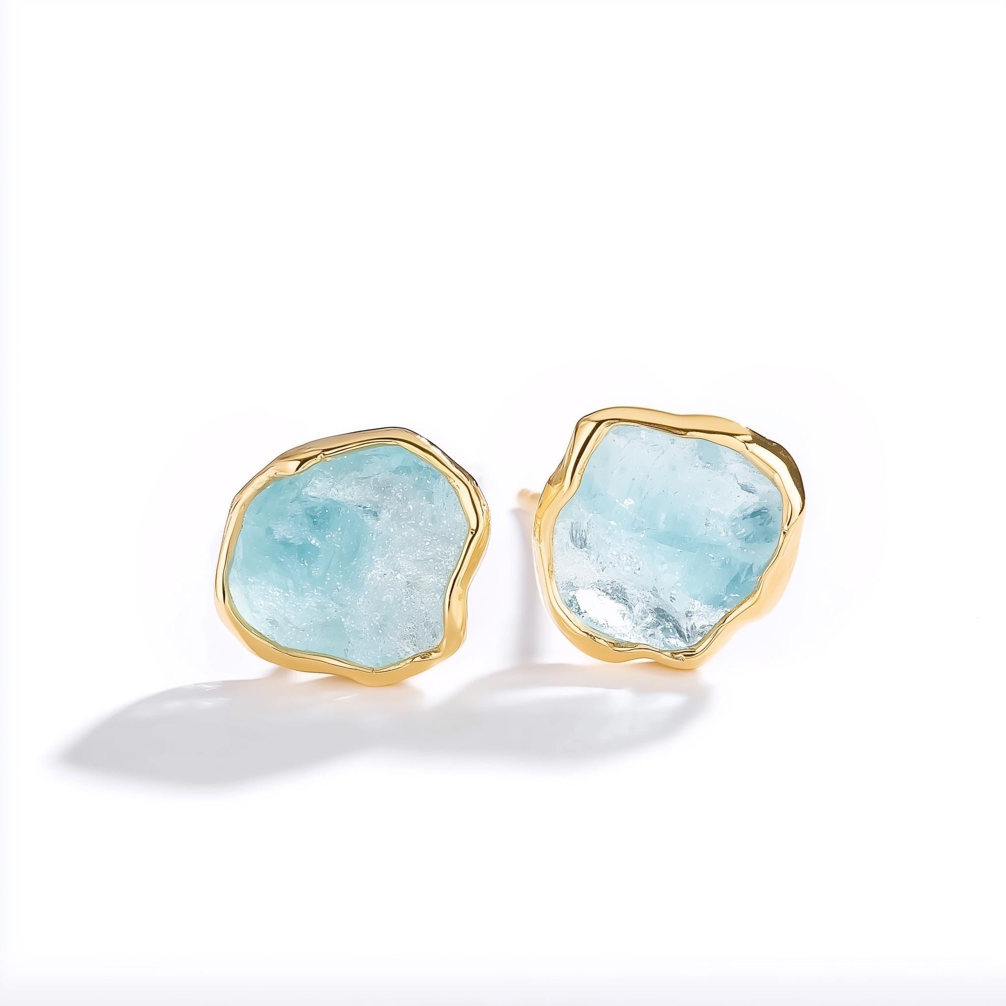 New Raw Aquamarine Stud Earrings