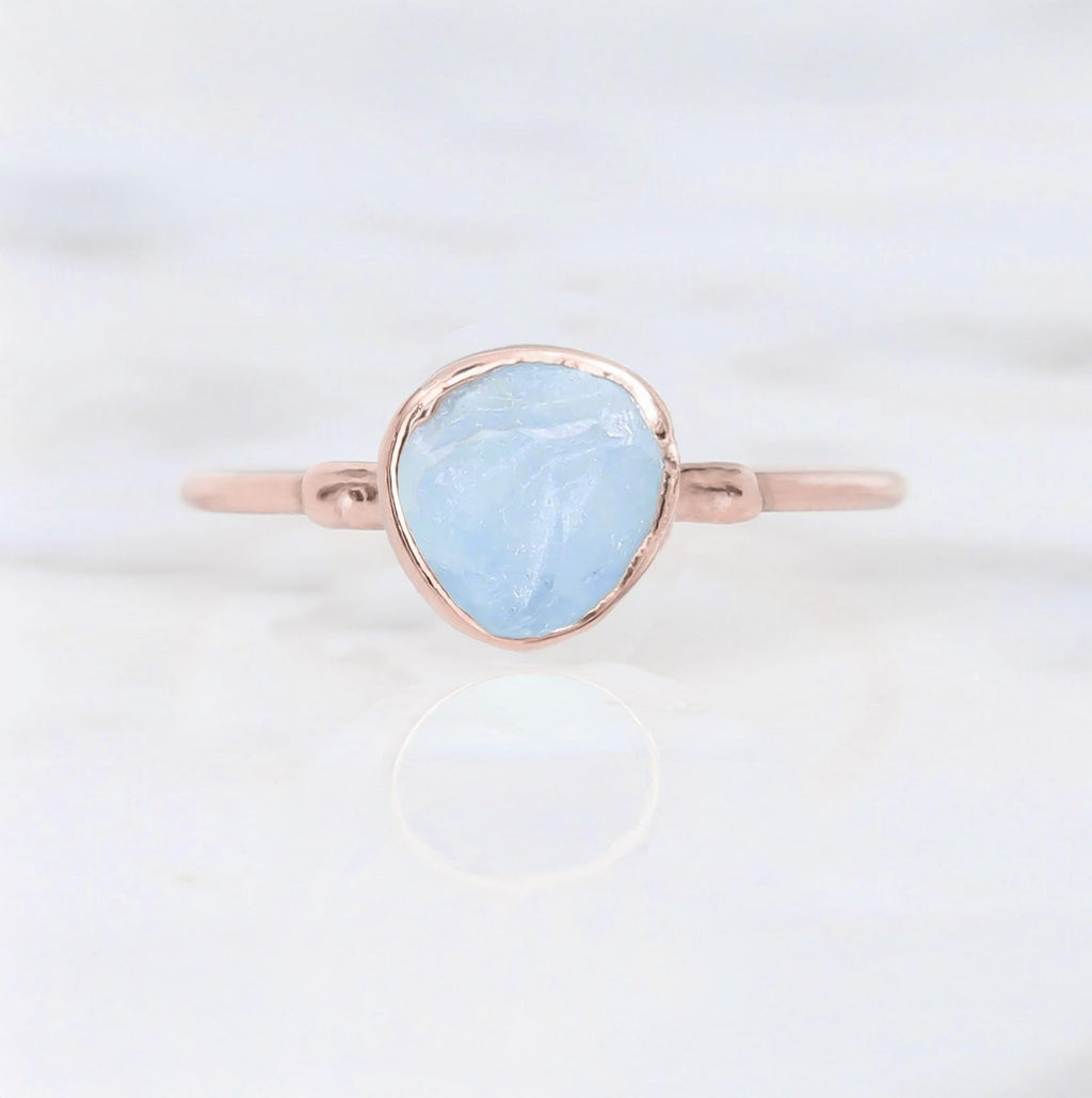 Dainty Raw Aquamarine Ring in Rose Gold
