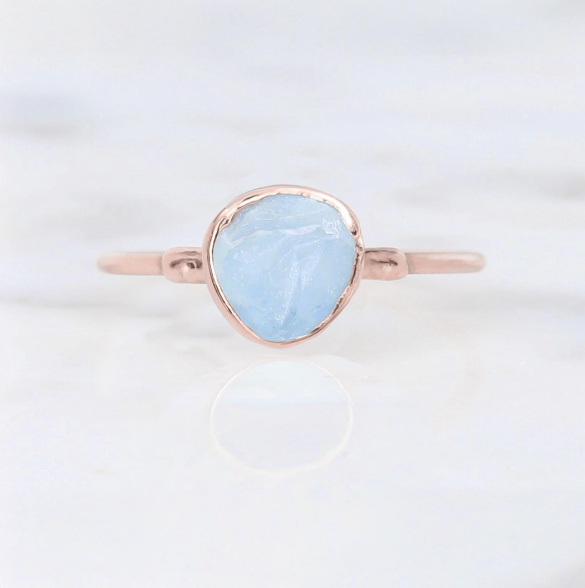 Dainty Raw Aquamarine Ring in Rose Gold