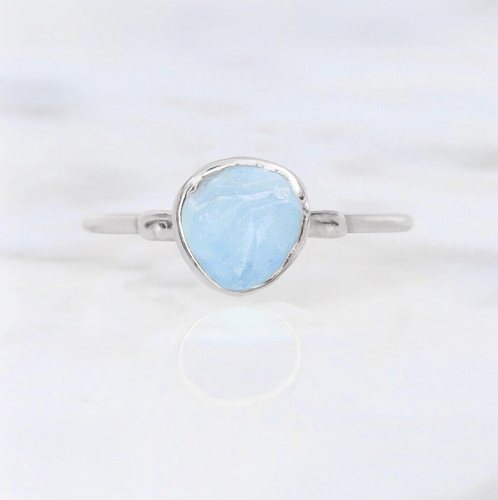 Dainty Raw Aquamarine Ring in Silver