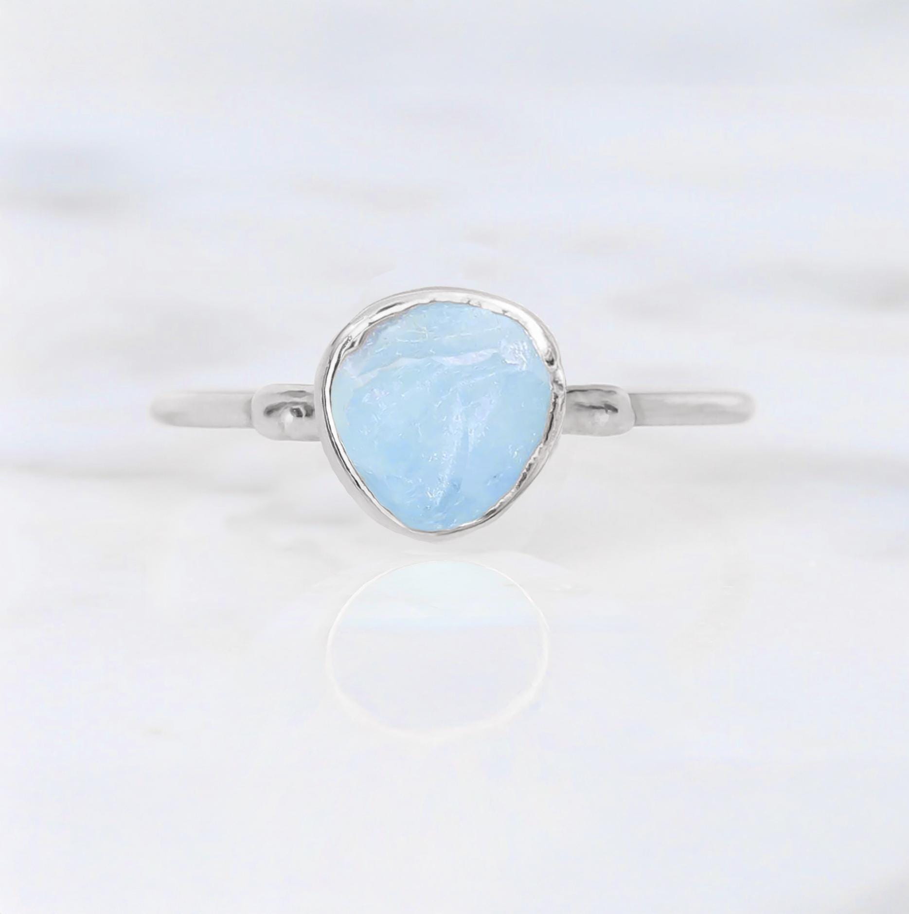 Dainty Raw Aquamarine Ring in Silver