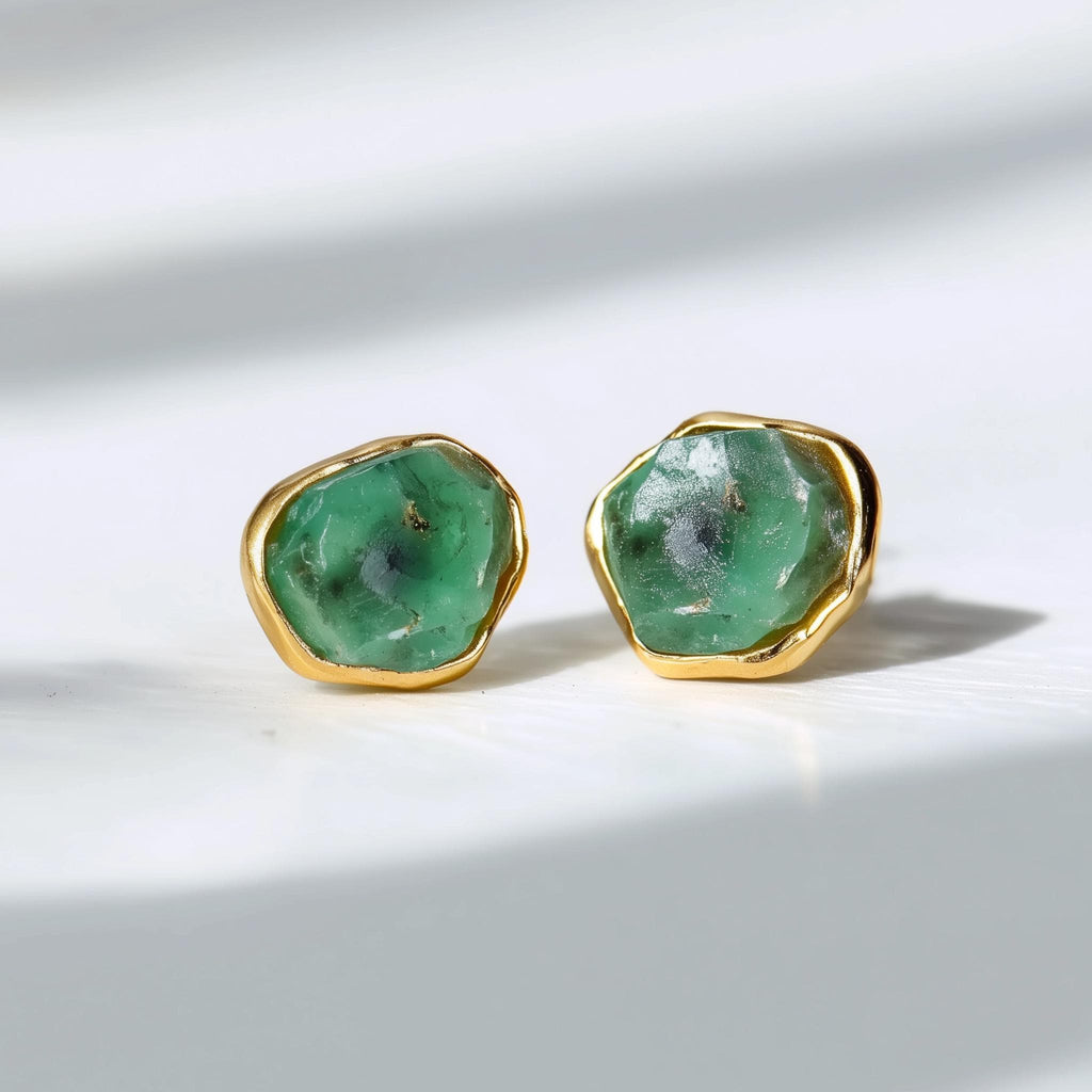 Raw Emerald Earrings • May Birthstone Gift for Her • Handmade Jewelry • Genuine Natural Emerald • Raw Crystal Earrings • Antique Style •