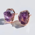 Large Raw Amethyst Stud Earrings in Rose Gold