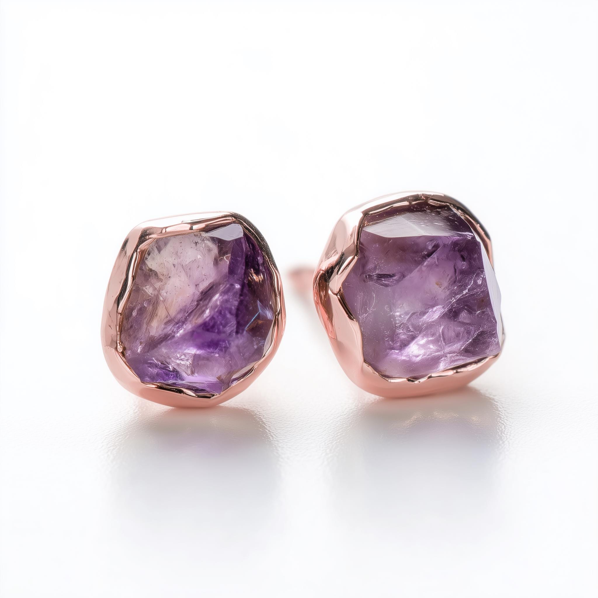 Dainty Raw Amethyst Stud Earrings • Rose Gold Fill Amethyst Jewelry • February Birthstone • Genuine Natural Amethyst Crystals • Boho Studs