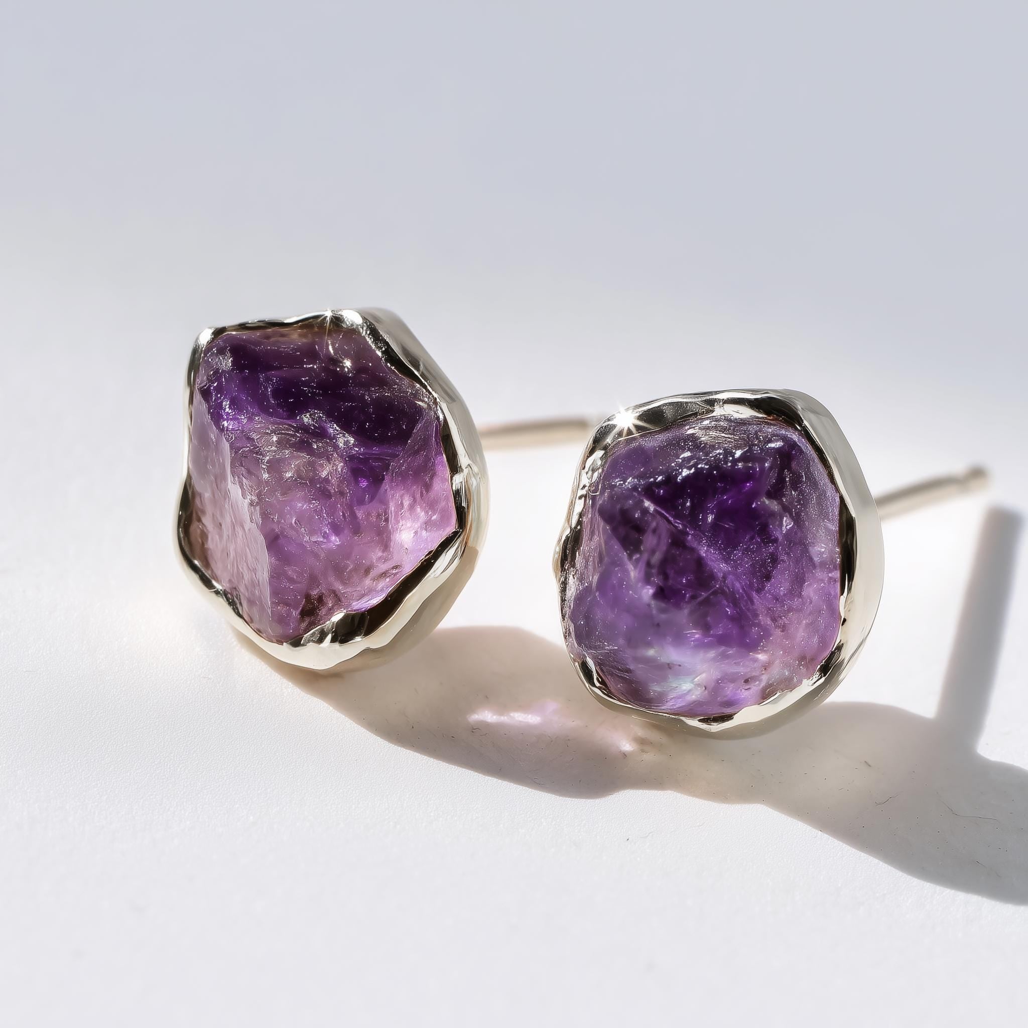 Dainty Raw Amethyst Stud Earrings • Rose Gold Fill Amethyst Jewelry • February Birthstone • Genuine Natural Amethyst Crystals • Boho Studs