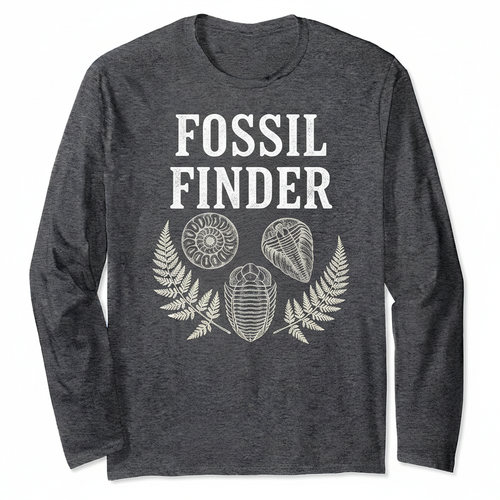 Fossil Finder Long Sleeve Tee with ammonite and trilobite illustrations