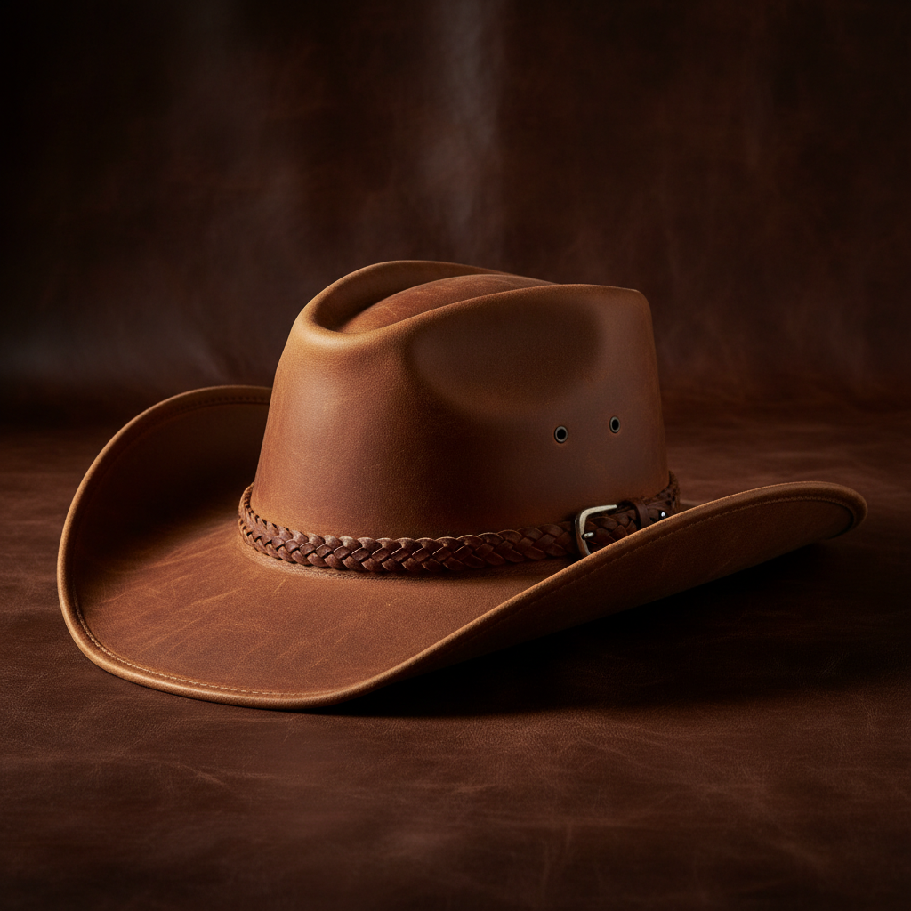 Classic Brown Leather Cowboy Hat
