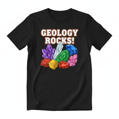 Geology Rocks! Graphic Tee with colorful mineral illustrations