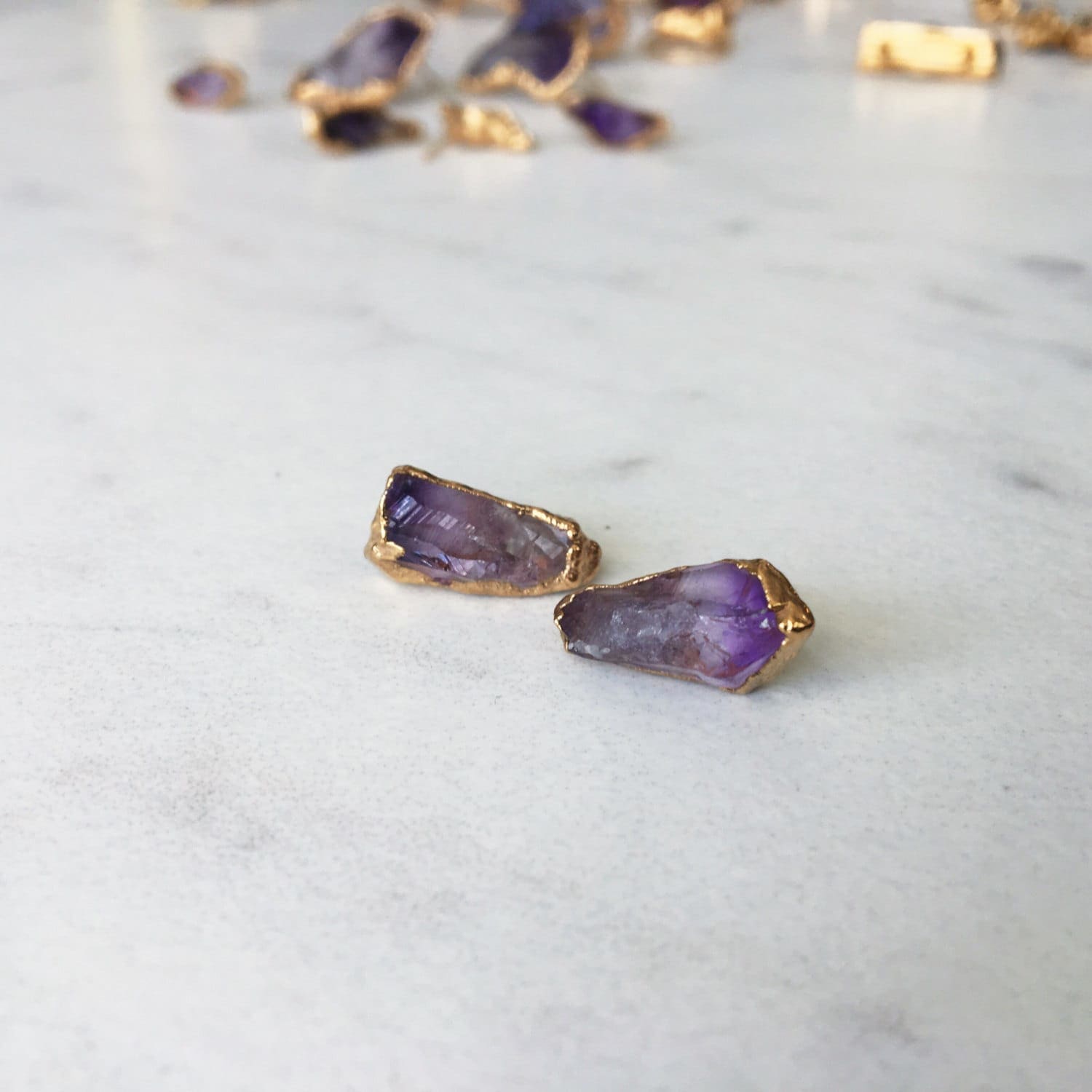 Large Raw Amethyst Stud Earrings in Sterling Silver