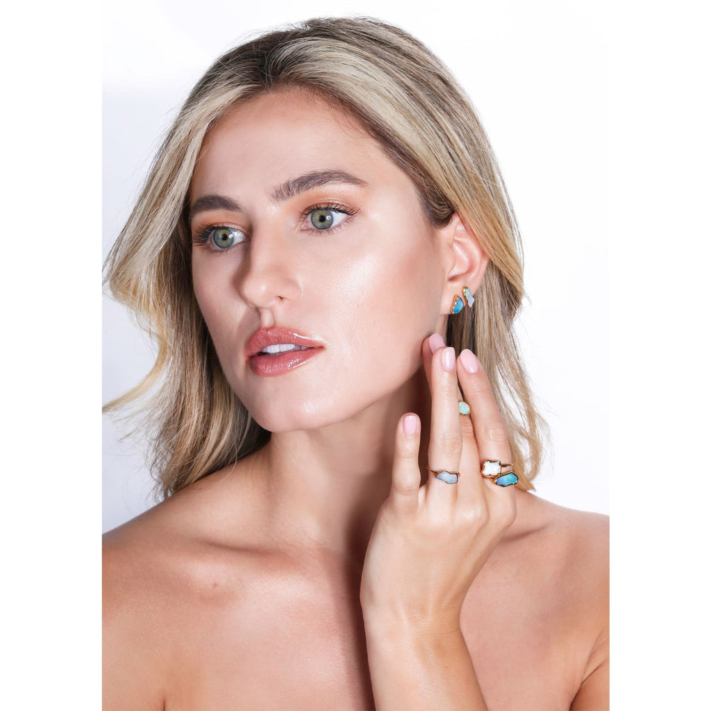 Large Raw Australian Opal Stud Earrings in Sterling Silver