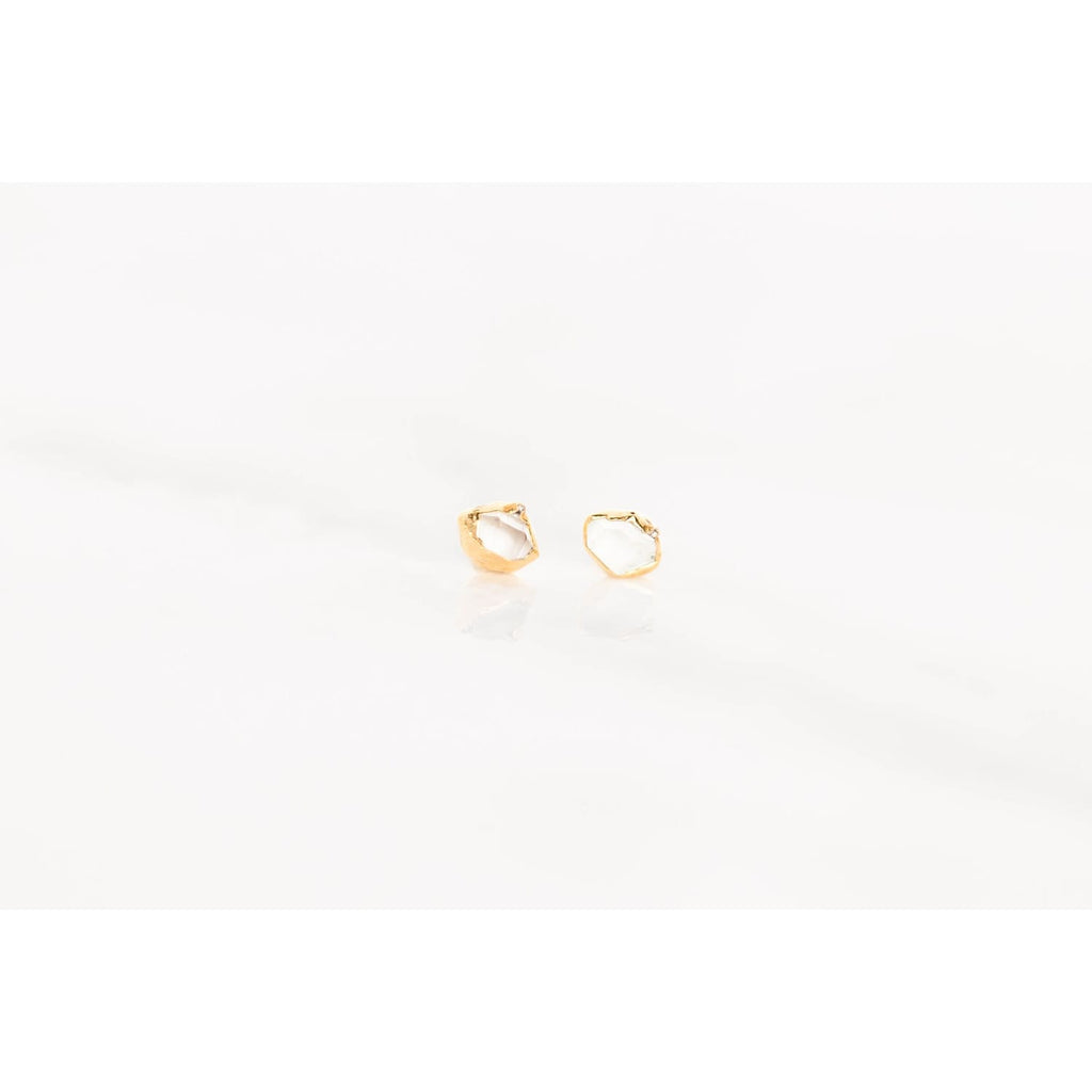 Large Raw Herkimer Diamond Stud Earrings in Yellow Gold