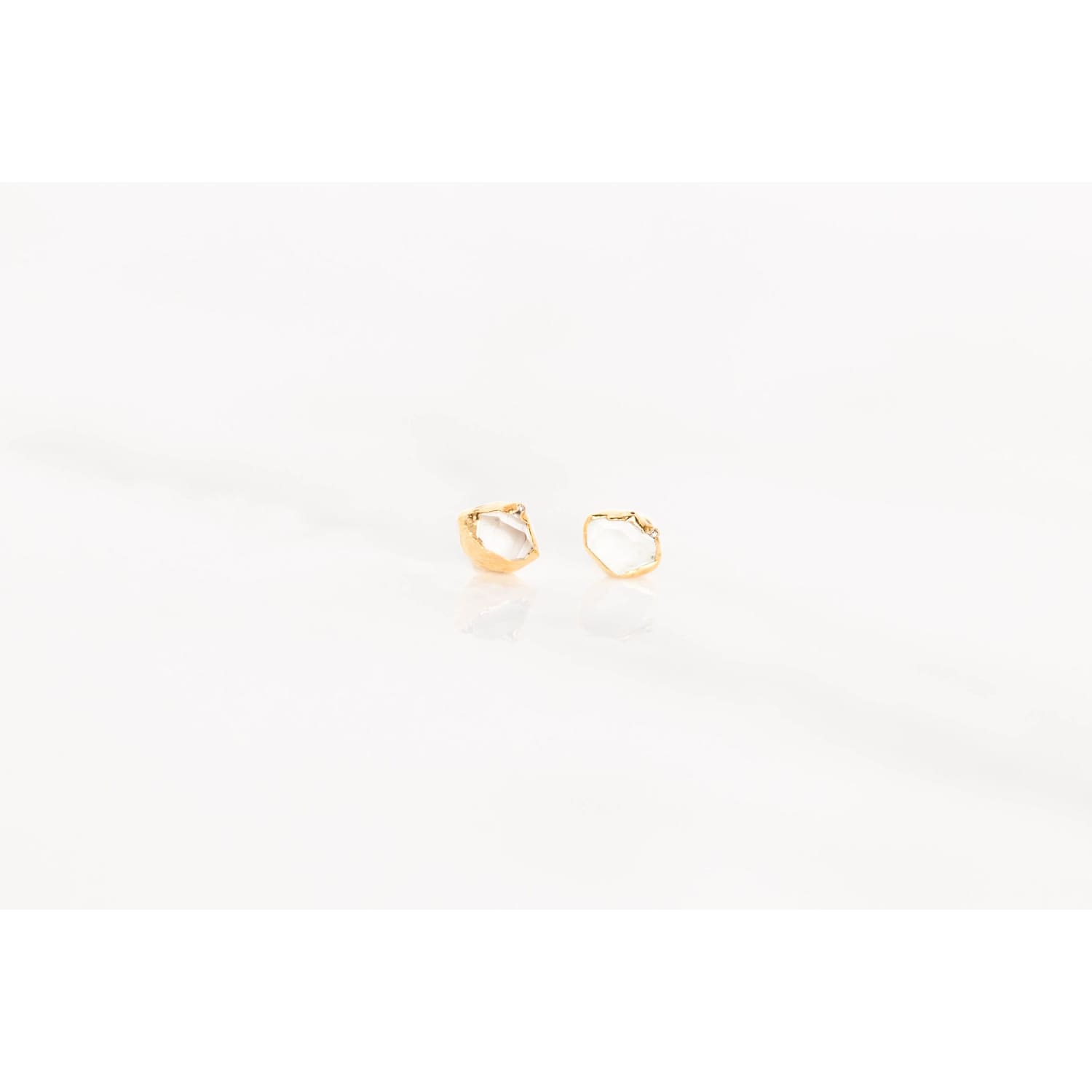 Large Raw Herkimer Diamond Stud Earrings in Yellow Gold
