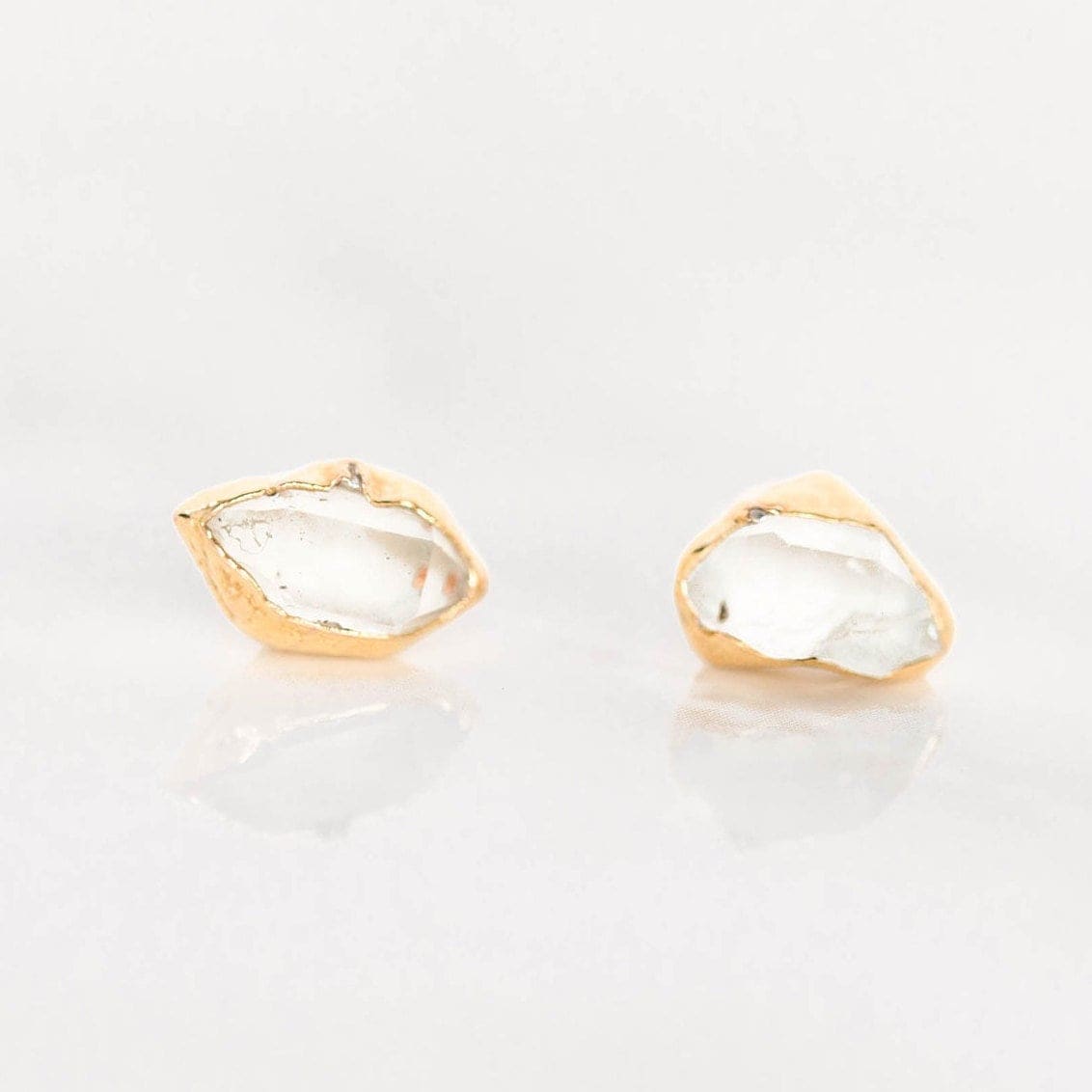 Large Raw Herkimer Diamond Stud Earrings in Yellow Gold