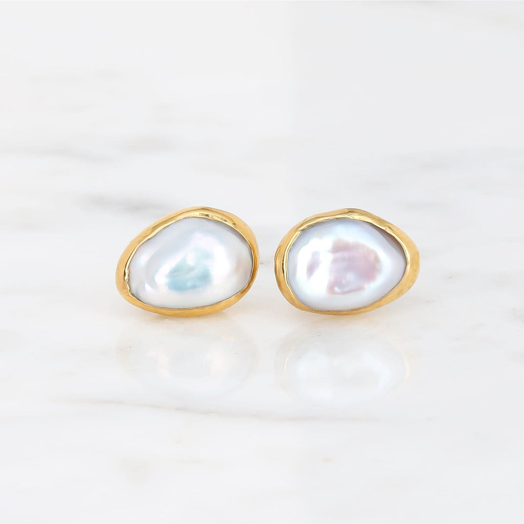 Large Raw Pearl Stud Earring
