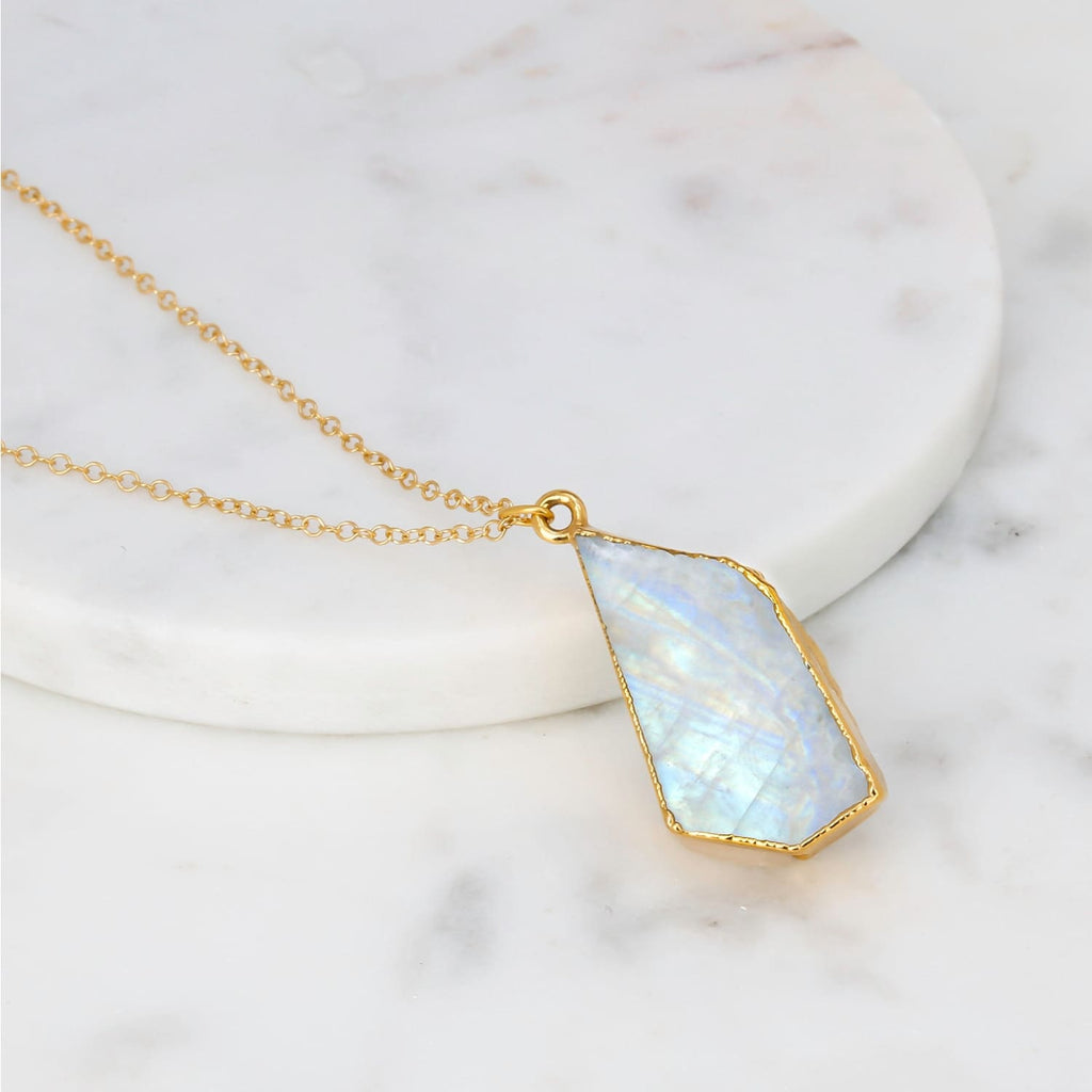Large Raw Rainbow Moonstone Necklace