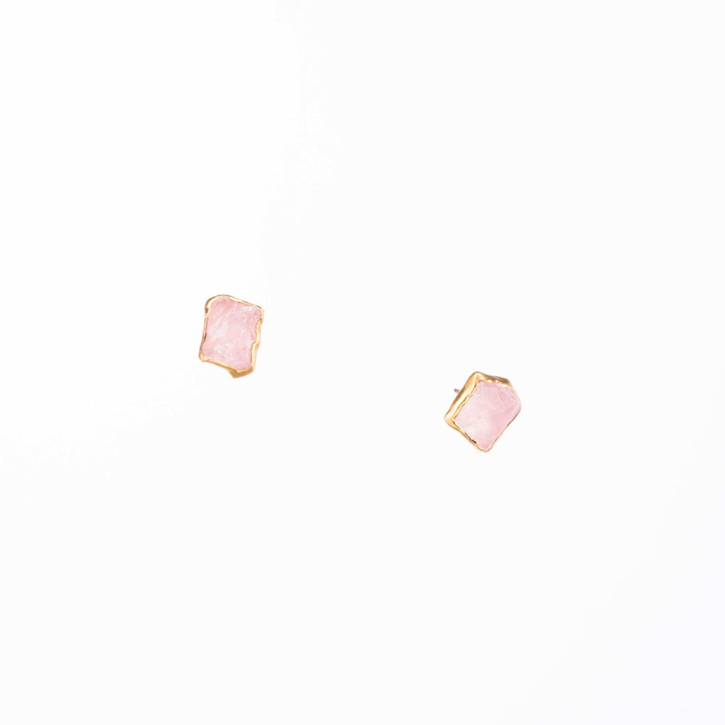 Large Raw Rose Quartz Stud Earrings