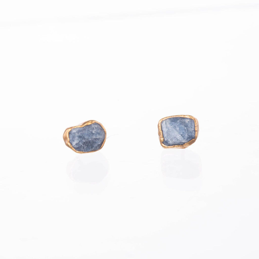 Large Raw Sapphire Earrings, Gold Earrings, September Birthstone Earrings, Sapphire Stud Earrings, Large Stud Earrings, Raw Gemstone Studs