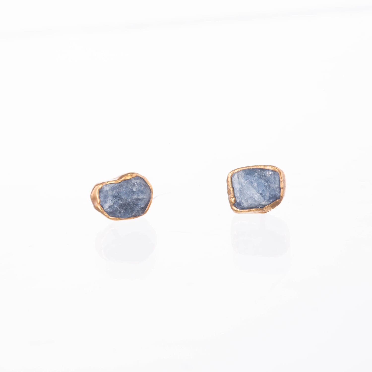 Large Raw Sapphire Earrings, Gold Earrings, September Birthstone Earrings, Sapphire Stud Earrings, Large Stud Earrings, Raw Gemstone Studs