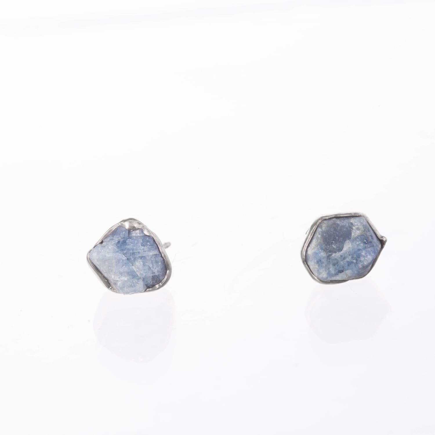 Large Raw Sapphire Stud Earrings in Sterling Silver
