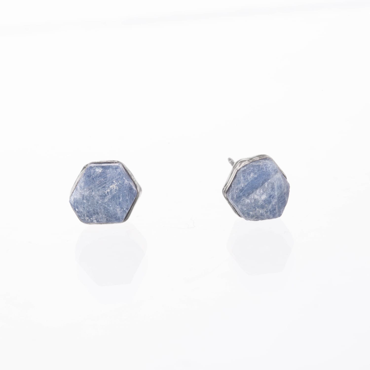 Large Raw Sapphire Stud Earrings in Sterling Silver