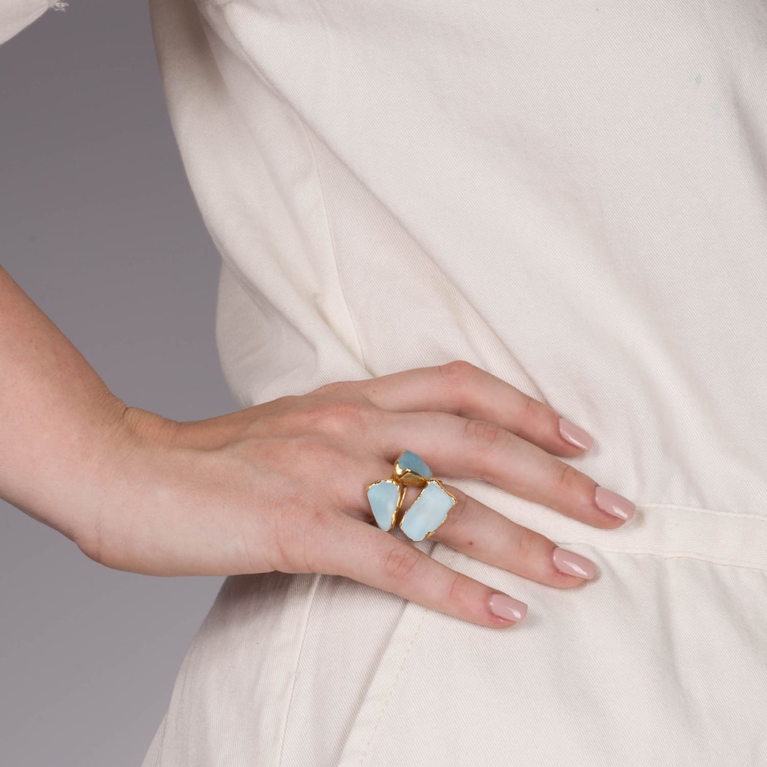 Large Raw Sky Blue Topaz Statement Ring