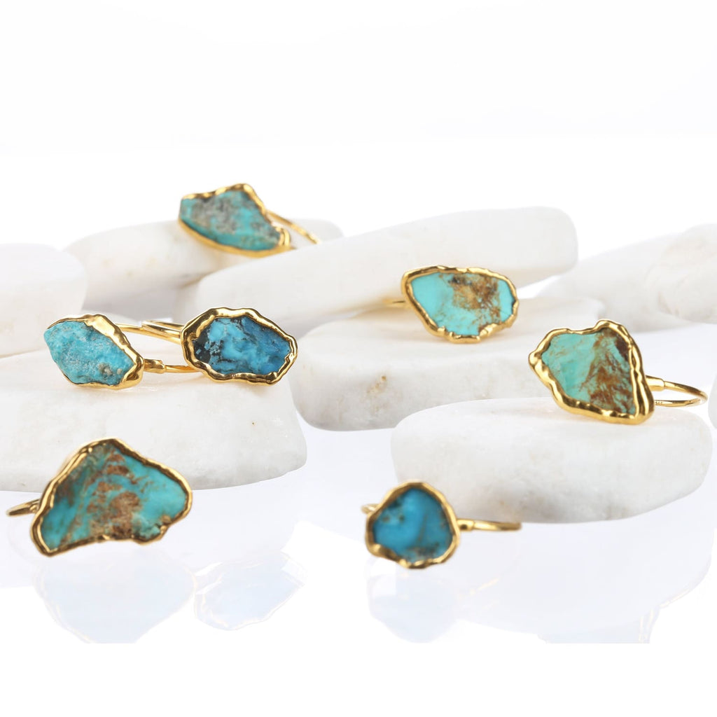 Large Raw Turquoise Ring in Rose Gold