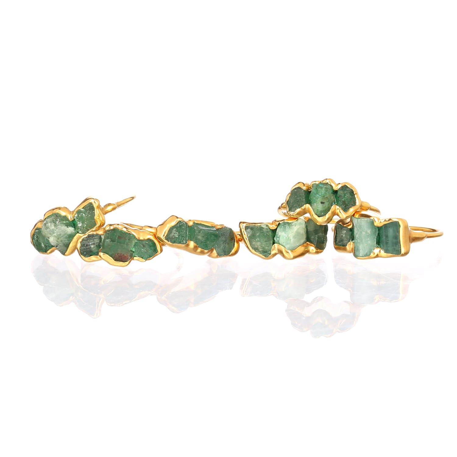 Large Three Stone Raw Emerald Ring in Sterling Silver