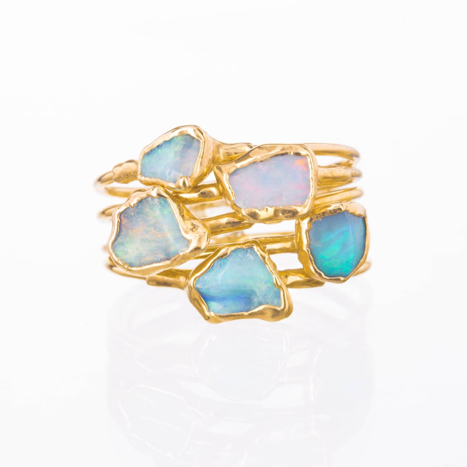 Mini Raw Australian Opal Ring in Yellow Gold
