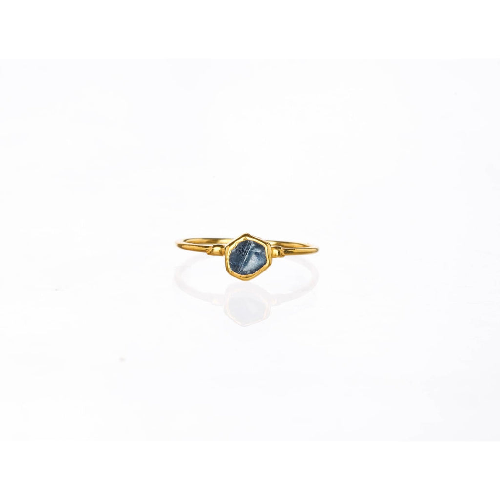 Mini Raw Sapphire Ring • Gold Filled • Dainty Unique Engagement Ring • September Birthstone • Gemstone Crystal Jewelry • 24k Dip