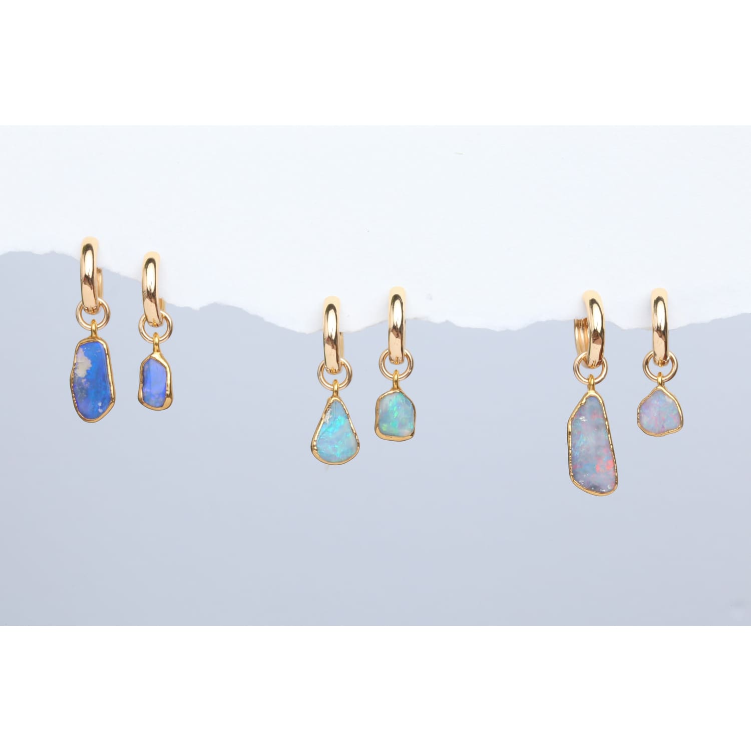 Mismatched Huggie Hoop Earrings • Raw Australian Fire Opal • Minimalist Summer Aesthetic • Non Tarnish Waterproof • Daily Wear