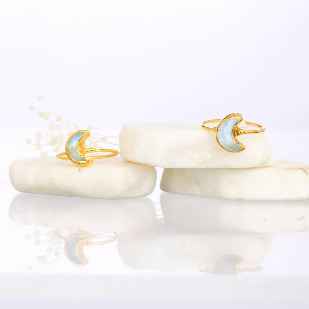 Moon Rainbow Moonstone Ring • Gold Filled • June Birthstone • Handmade Summer Jewelry • Whimsigoth Raw Gemstone Space Ring • 24k Dip