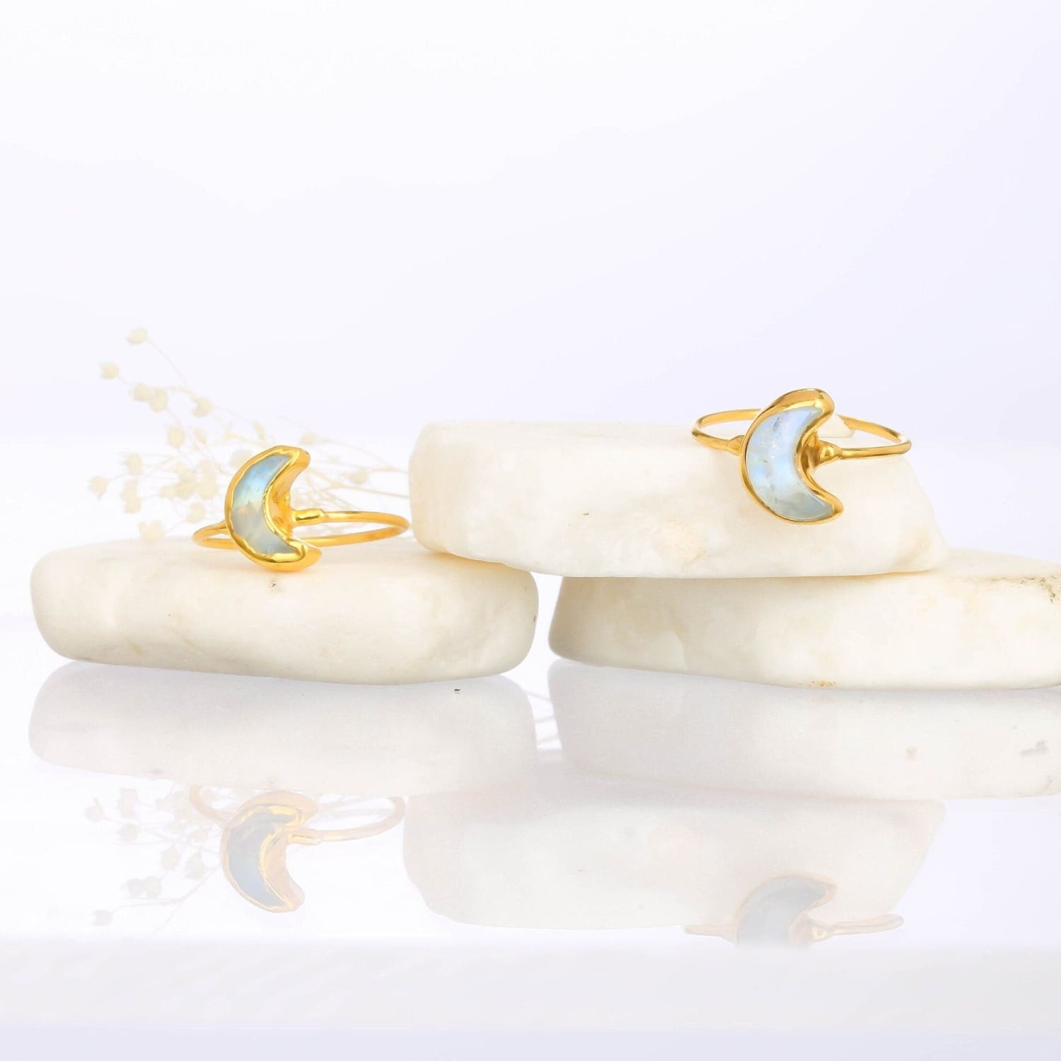 Moon Rainbow Moonstone Ring • Gold Filled • June Birthstone • Handmade Summer Jewelry • Whimsigoth Raw Gemstone Space Ring • 24k Dip