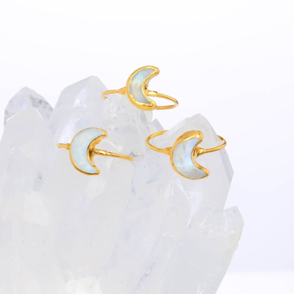 Moon Rainbow Moonstone Ring • Gold Filled • June Birthstone • Handmade Summer Jewelry • Whimsigoth Raw Gemstone Space Ring • 24k Dip