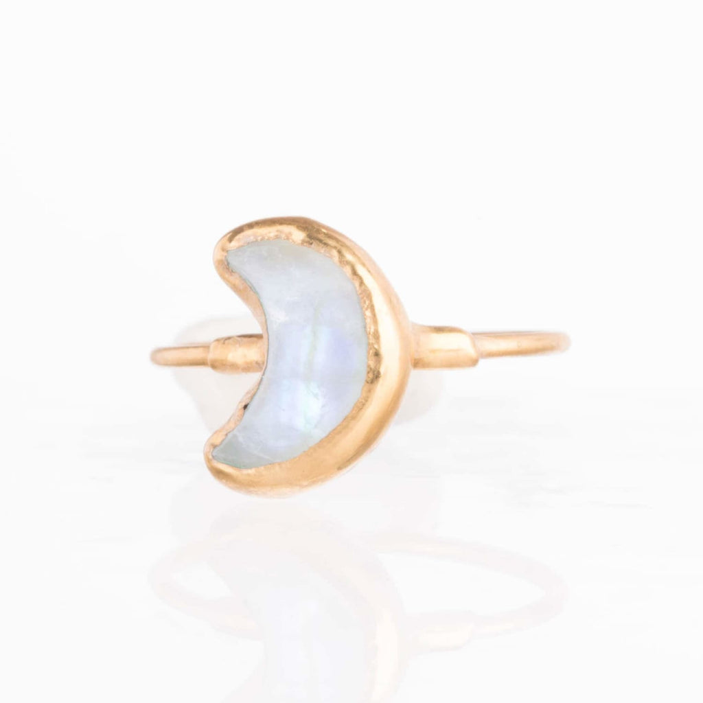 Moon Rainbow Moonstone Ring • Gold Filled • June Birthstone • Handmade Summer Jewelry • Whimsigoth Raw Gemstone Space Ring • 24k Dip