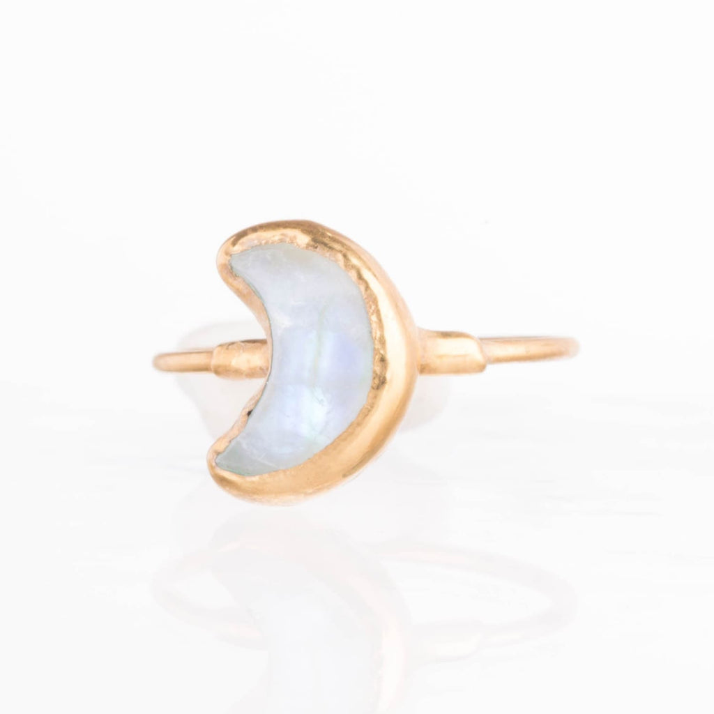 Moon Shaped Rainbow Raw Moonstone Ring