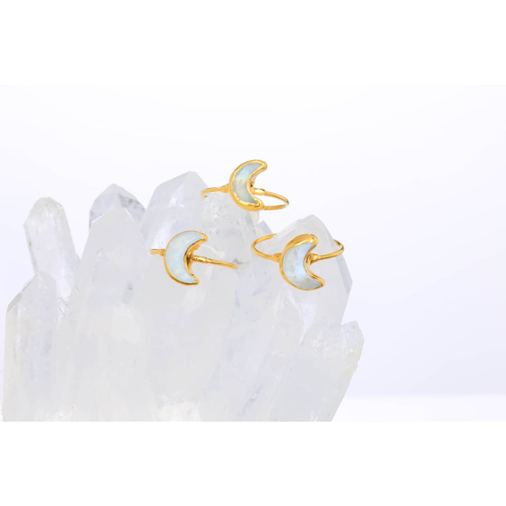 Moon Shaped Rainbow Raw Moonstone Ring