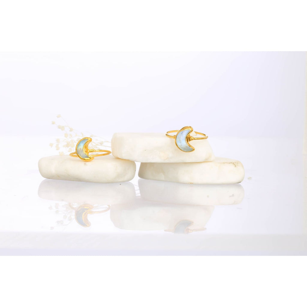 Moon Shaped Rainbow Raw Moonstone Ring