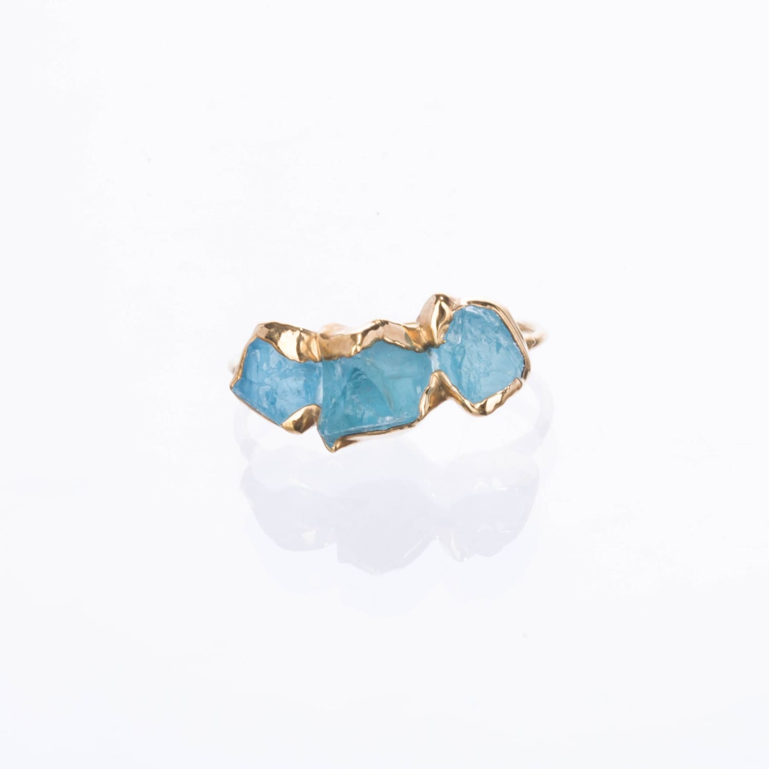 New Triple Raw Aquamarine Ring