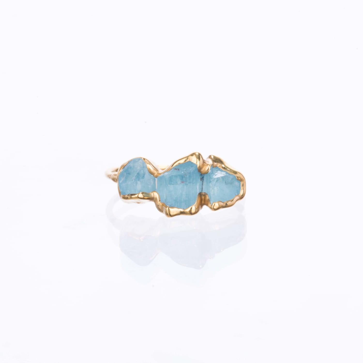 New Triple Raw Aquamarine Ring