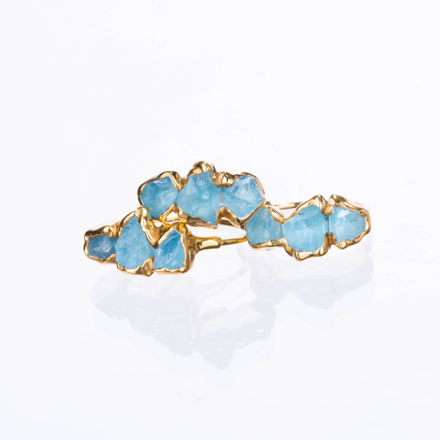New Triple Raw Aquamarine Ring