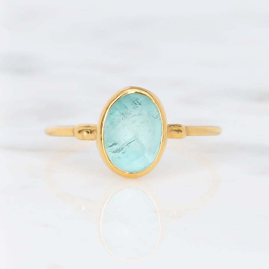 Oval Rosecut Raw Raw Aquamarine Ring, Aquamarine Jewelry, Gold