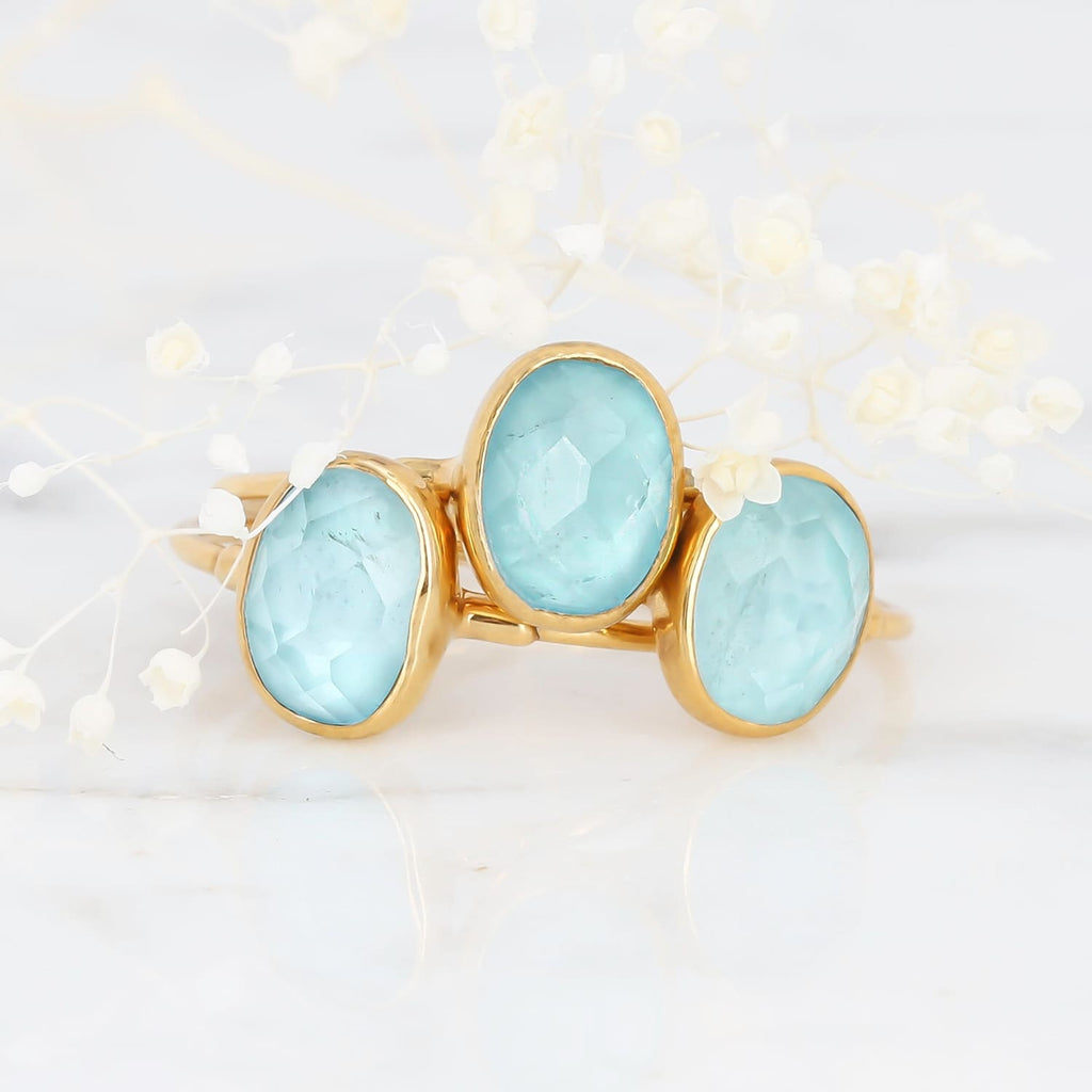 Oval Rosecut Raw Raw Aquamarine Ring, Aquamarine Jewelry, Gold