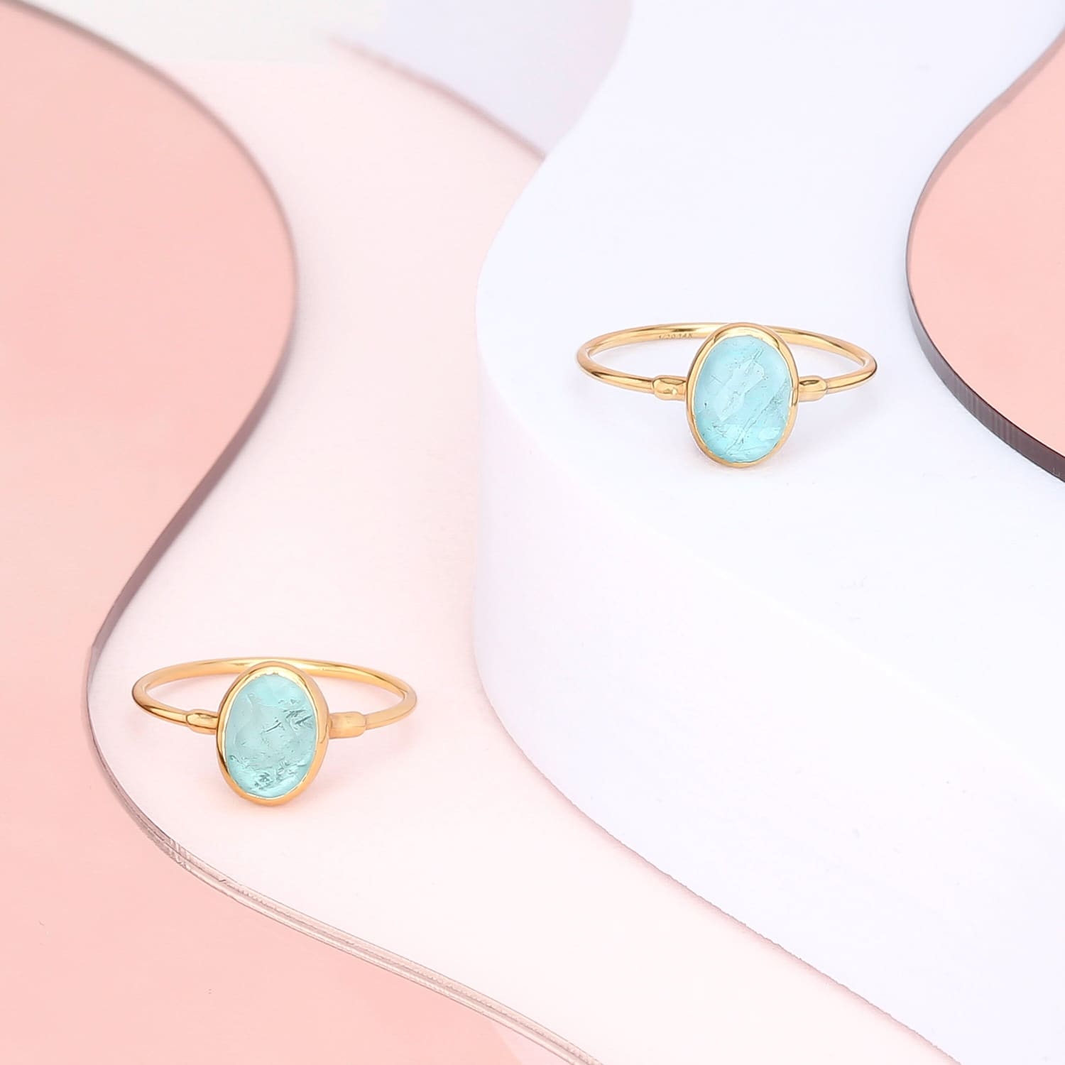 Oval Rosecut Raw Aquamarine Ring, Aquamarine Jewelry, Gold Ring,