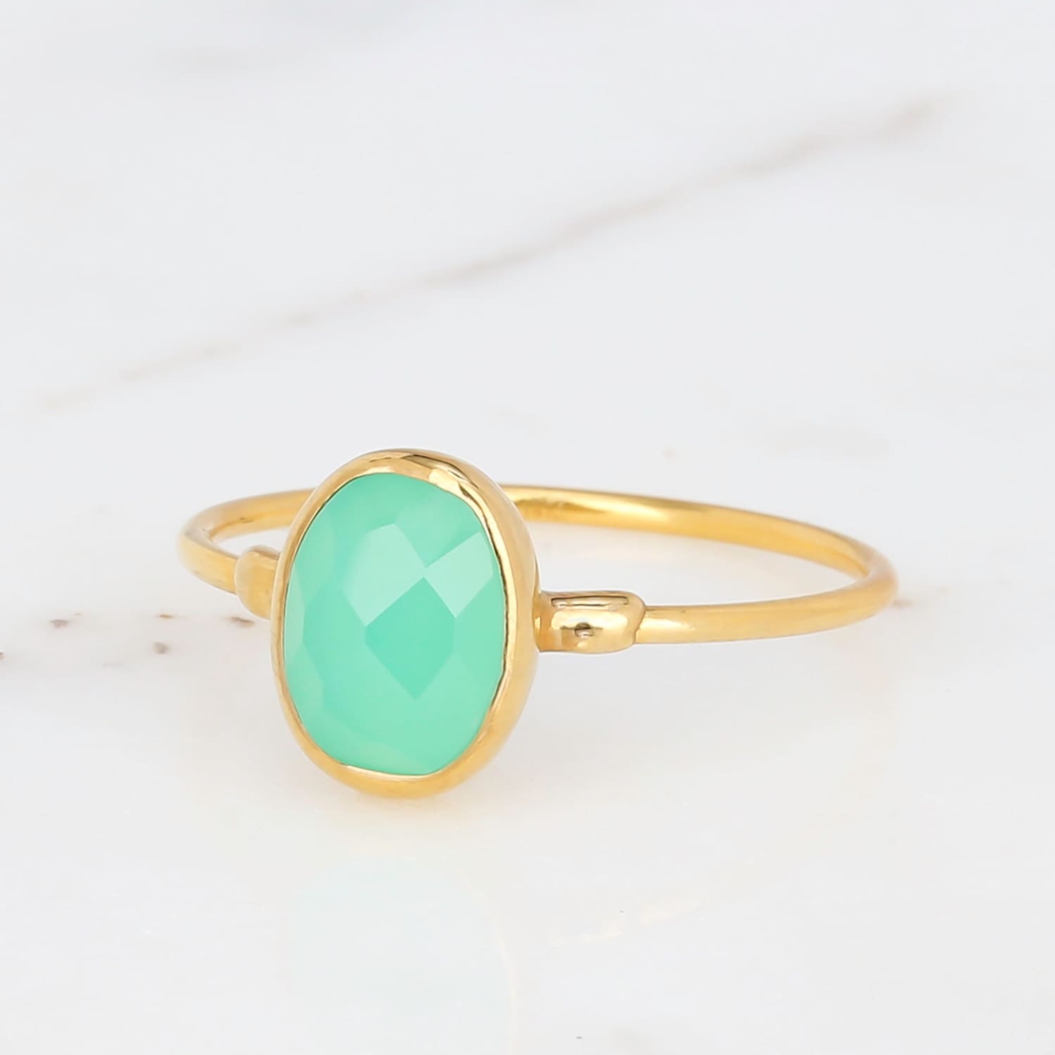Oval Rosecut Raw Chrysoprase Ring, Australian Jade Ring, Minimalist