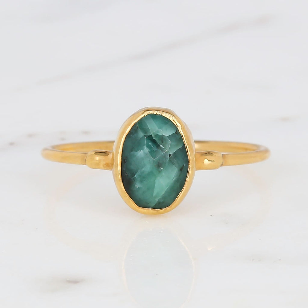 Oval Rosecut Raw Emerald Ring